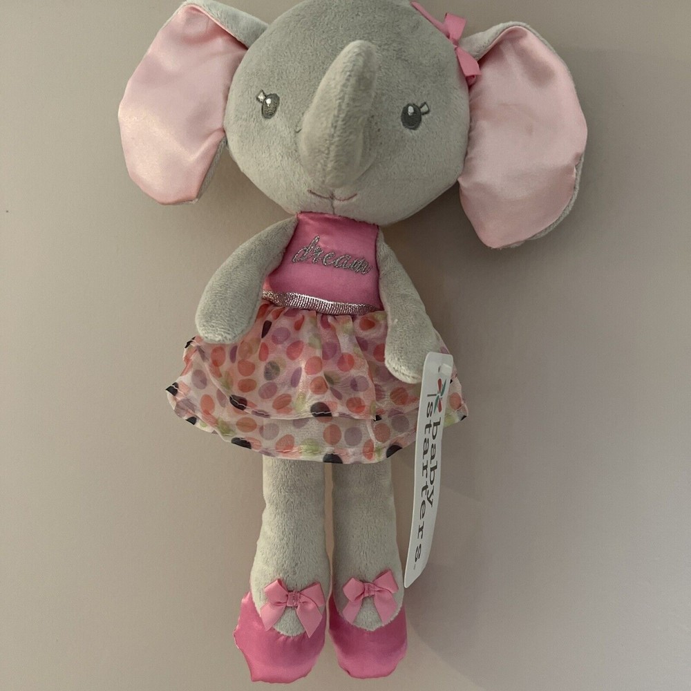 Baby Starters Dream Elephant Plush Toy Gray Pink Ballerina Doll 12” Embroidered